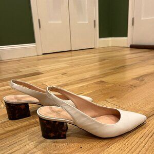 J. Crew White Slingback Pumps with Tortoise-shell Block Heels